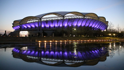 パープルデー新潟 2025」スタジアムライトアップ「パープルカラー